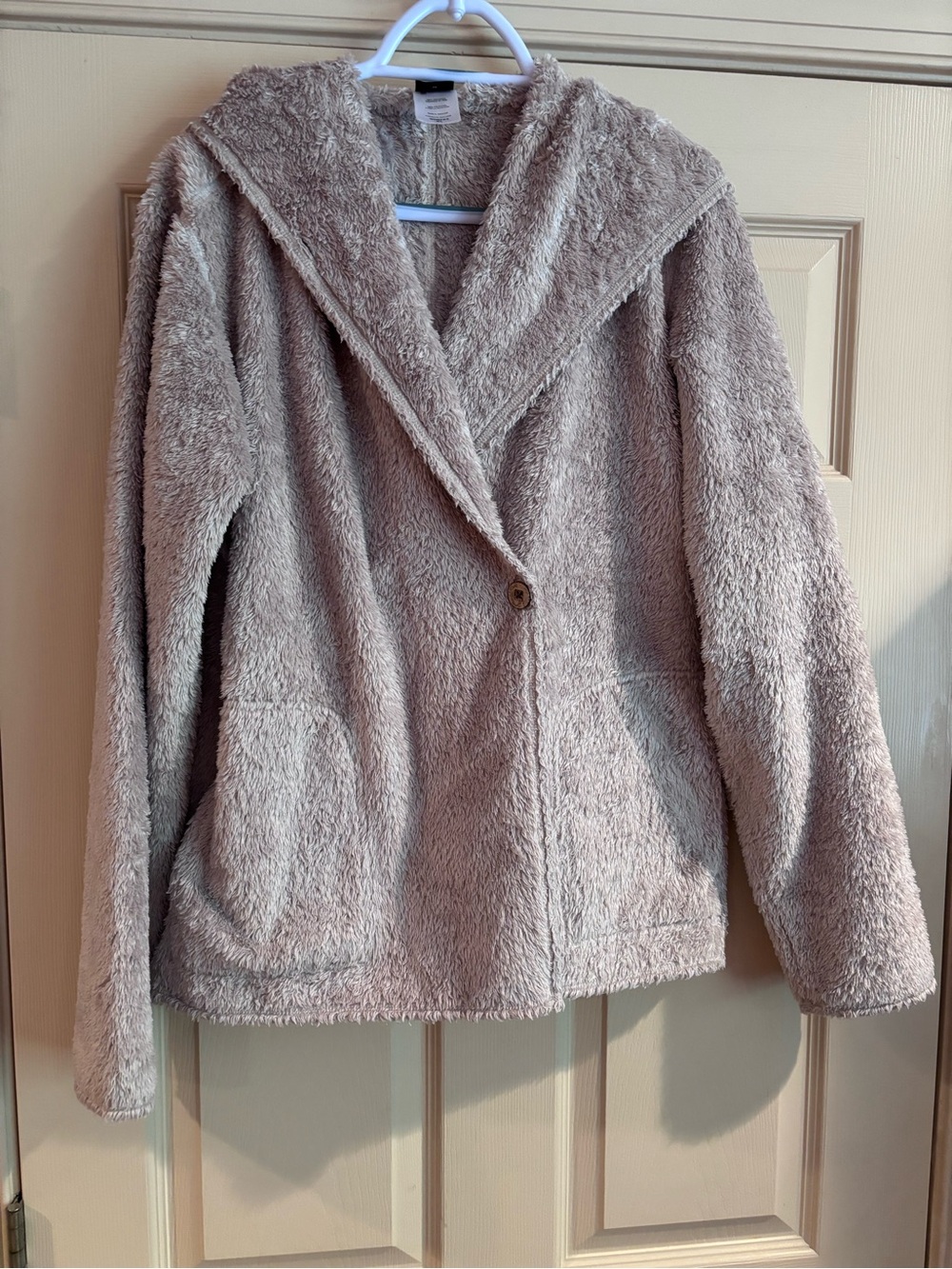 Patagonia Cozy Hooded Teddy Jacket in Light Beige XL EUC
